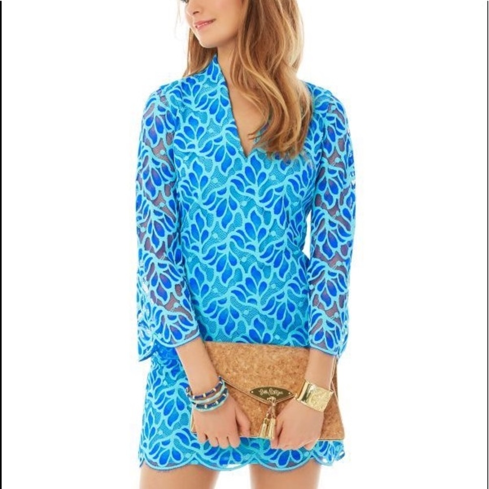 NEW Lilly Pulitzer Devina Lace Tunic Dress Blue